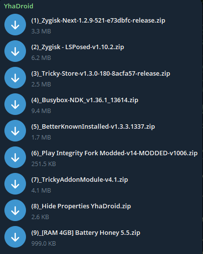 Daftar modul yang diperlukan di Telegram