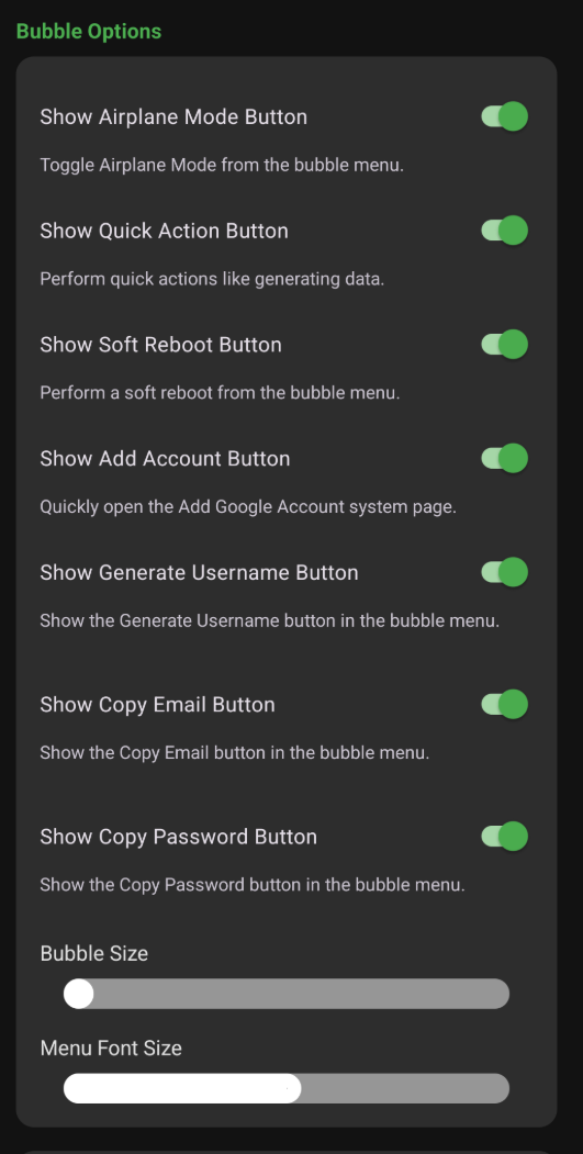 Pengaturan Opsi Bubble